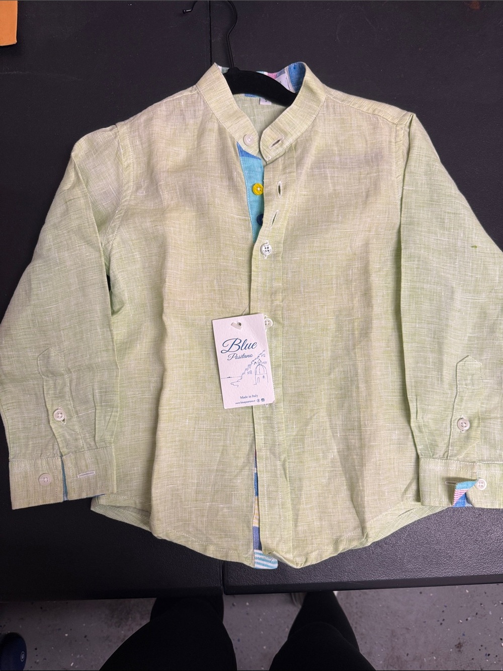Boys' Light Green Linen-Blend Button Down Shirt